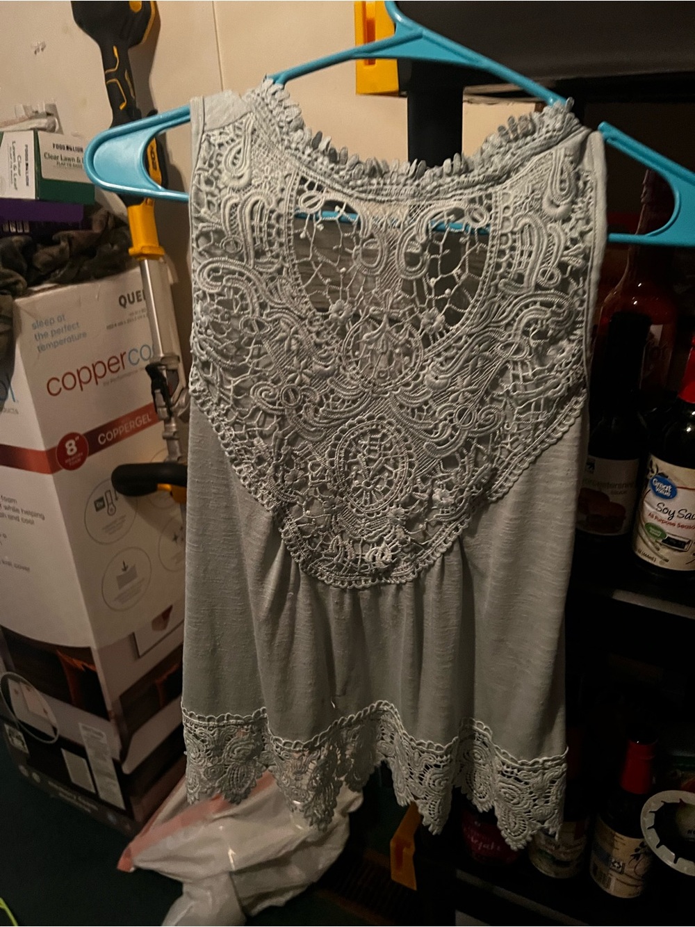 No Boundaries Light Gray Lace Yoke Camisole